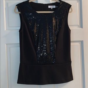 Black Sleeveless Fancy Sequin Holiday Top